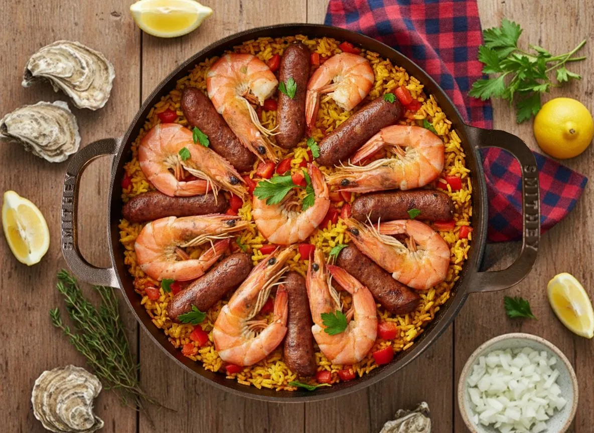 Gulf Shrimp & Andouille Paella on the Grill