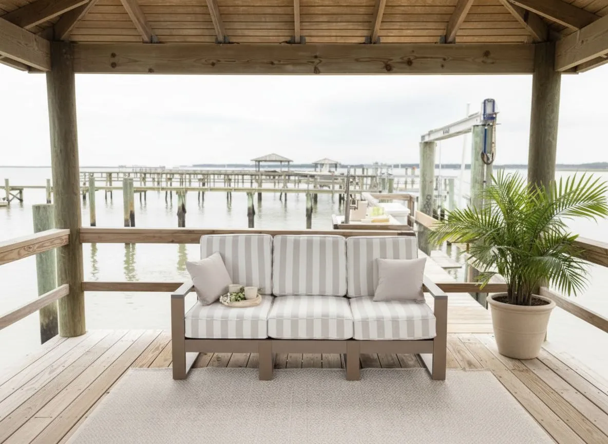 Berlin Gardens deep seating sofa on a Lowcountry waterfront dock