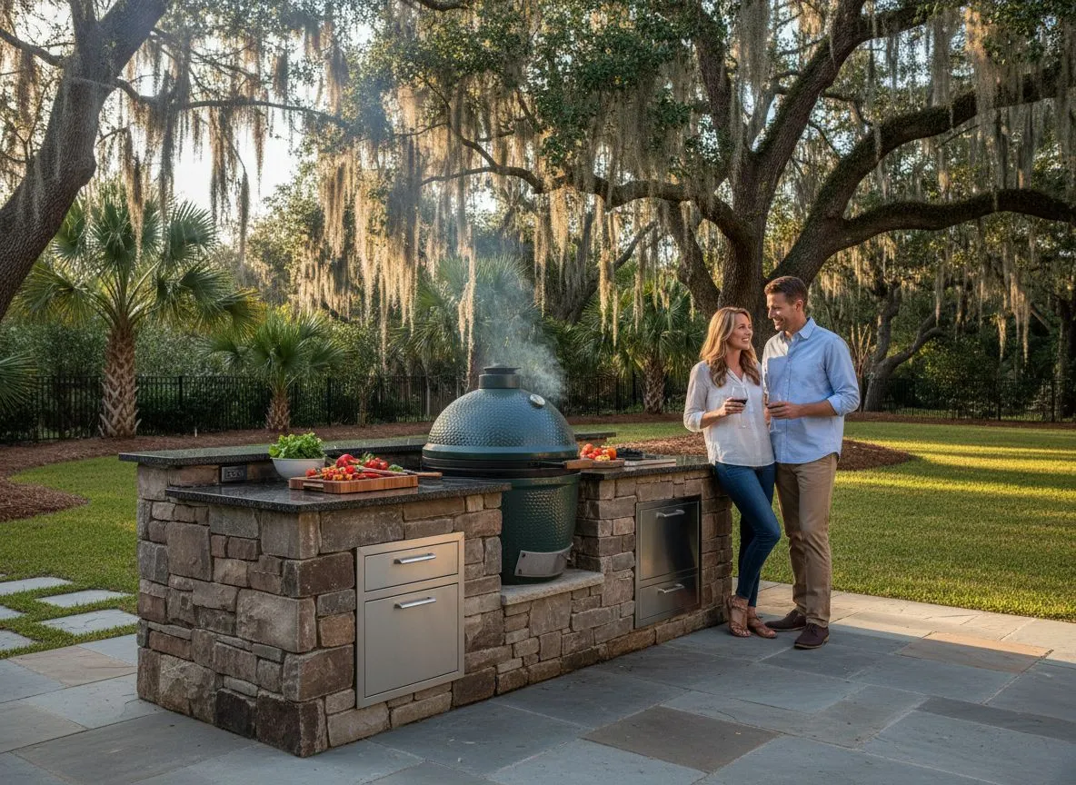 Custom outdoor kitchen with built-in Big Green Egg