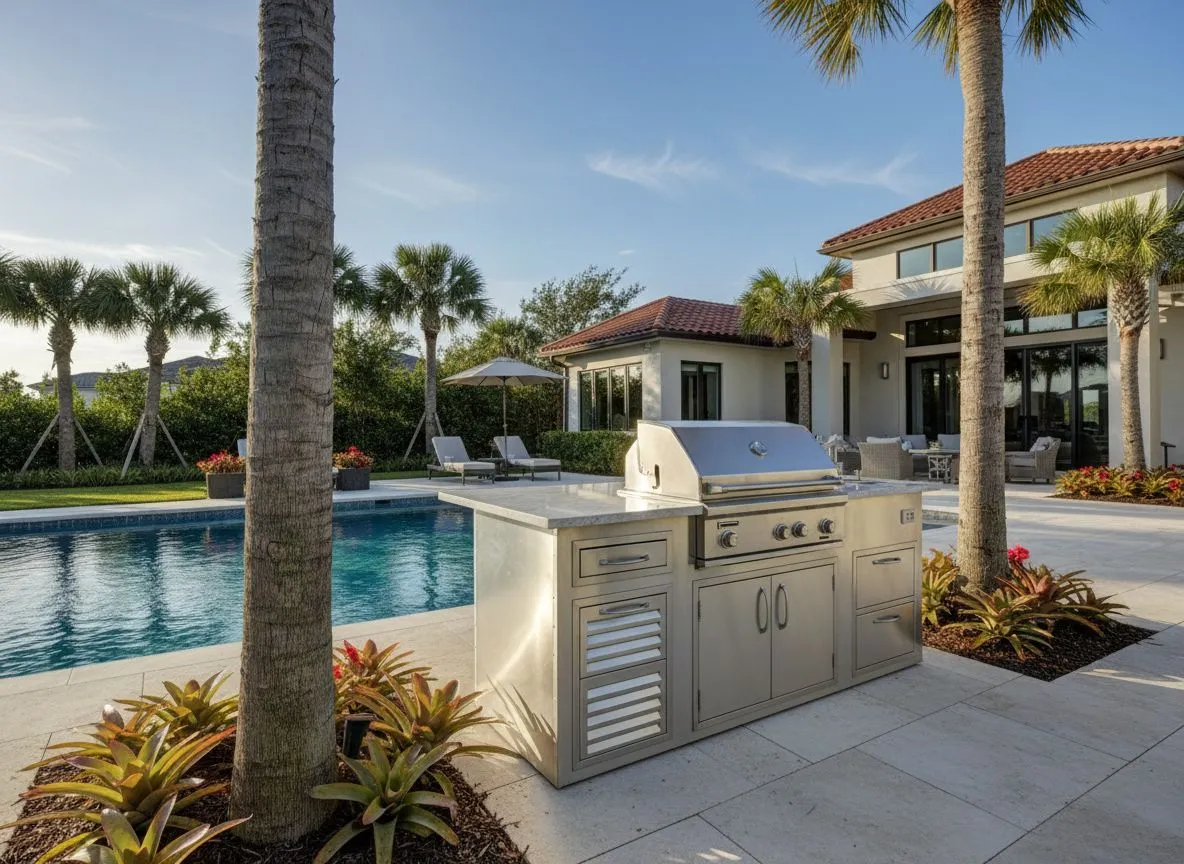 Challenger Coastal outdoor kitchen next to a pool at a Hilton Head home