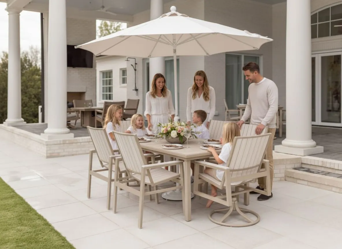 Berlin Gardens outdoor dining set on an elegant Lowcountry patio